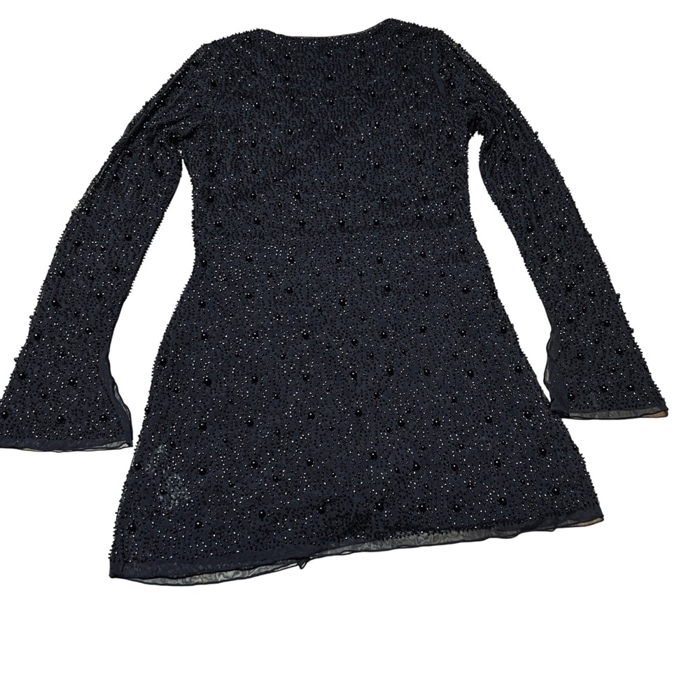 Oh Polly Black Beaded Mesh Bodycon Wrap Dress Party Evening Occasion - Picture 9 of 9